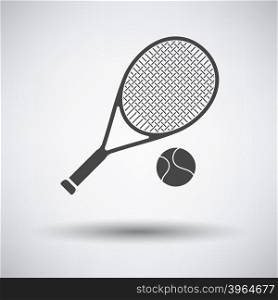 Tennis rocket and ball icon on gray background with round shadow. Vector illustration.
