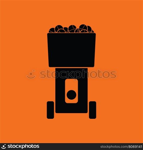 Tennis serve ball machine icon. Orange background with black. Vector illustration.