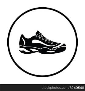 Tennis sneaker icon. Thin circle design. Vector illustration.