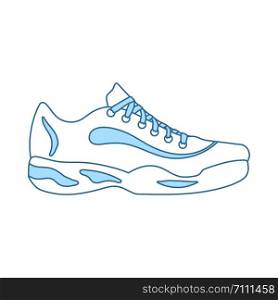 Tennis Sneaker Icon. Thin Line With Blue Fill Design. Vector Illustration.