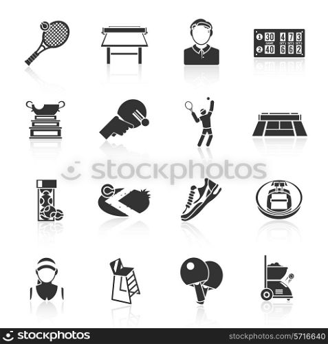 Tennis sport game black icons set with shoes athletes sneakers isolated vector illustration