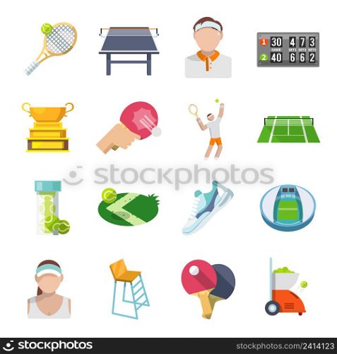 Tennis sport game icons set with trophy court players isolated vector illustration
