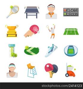 Tennis sport game icons set with trophy court players isolated vector illustration