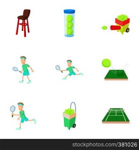 Tennis sport icons set. Cartoon illustration of 9 tennis sport vector icons for web. Tennis sport icons set, cartoon style