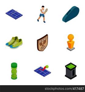 Tennis sport icons set. Isometric 3d illustration of 9 tennis sport vector icons for web. Tennis sport icons set, isometric 3d style