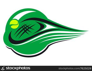 Tennis sports icon and symbol, Tennis Racket hitting a yellow ball with motion trail suitable for sports design