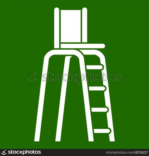Tennis tower for judges icon white isolated on green background. Vector illustration. Tennis tower for judges icon green