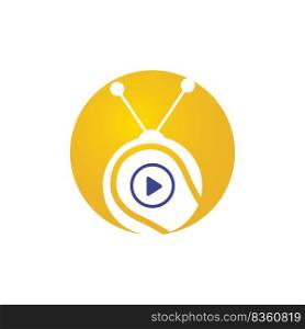 Tennis TV vector logo design template. Tennis ball and play button icon design. 