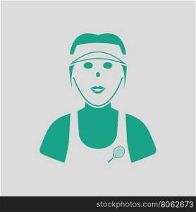 Tennis woman athlete head icon. Gray background with green. Vector illustration.