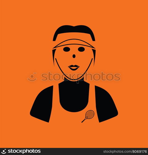 Tennis woman athlete head icon. Orange background with black. Vector illustration.