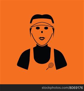 Tennis woman athlete head icon. Orange background with black. Vector illustration.