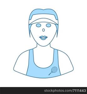 Tennis Woman Athlete Head Icon. Thin Line With Blue Fill Design. Vector Illustration.