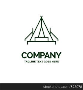 tent, camping, camp, campsite, outdoor Flat Business Logo template. Creative Green Brand Name Design.