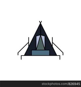 tent, camping, camp, campsite, outdoor Flat Color Icon Vector