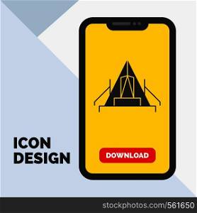 tent, camping, camp, campsite, outdoor Glyph Icon in Mobile for Download Page. Yellow Background. Vector EPS10 Abstract Template background