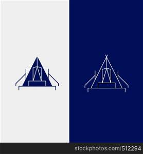 tent, camping, camp, campsite, outdoor Line and Glyph web Button in Blue color Vertical Banner for UI and UX, website or mobile application. Vector EPS10 Abstract Template background