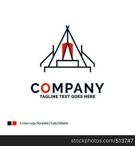 tent, camping, camp, campsite, outdoor Logo Design. Blue and Orange Brand Name Design. Place for Tagline. Business Logo template.