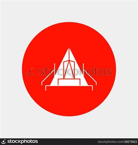 tent, camping, camp, campsite, outdoor White Glyph Icon in Circle. Vector Button illustration. Vector EPS10 Abstract Template background