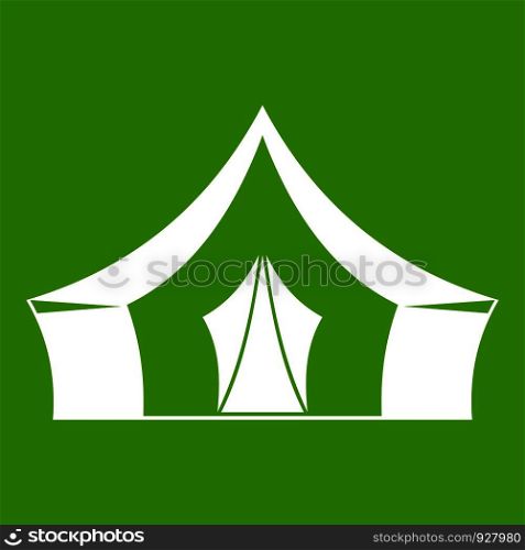 Tent, camping symbol icon white isolated on green background. Vector illustration. Tent, camping symbol icon green