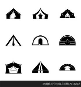 Tent form icon set. Simple set of 9 tent form vector icons for web isolated on white background. Tent form icon set, simple style