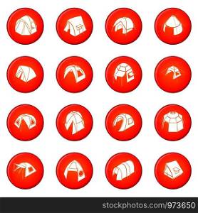 Tent forms icons set vector red circle isolated on white background . Tent forms icons set red vector