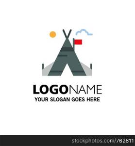 Tent Free, Tent, Camp, American Business Logo Template. Flat Color