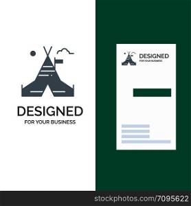 Tent Free, Tent, Camp, American Grey Logo Design and Business Card Template