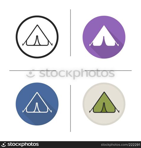 Tent icon. Camping spot. Flat design, linear and color styles. Isolated vector illustrations. Tent icon