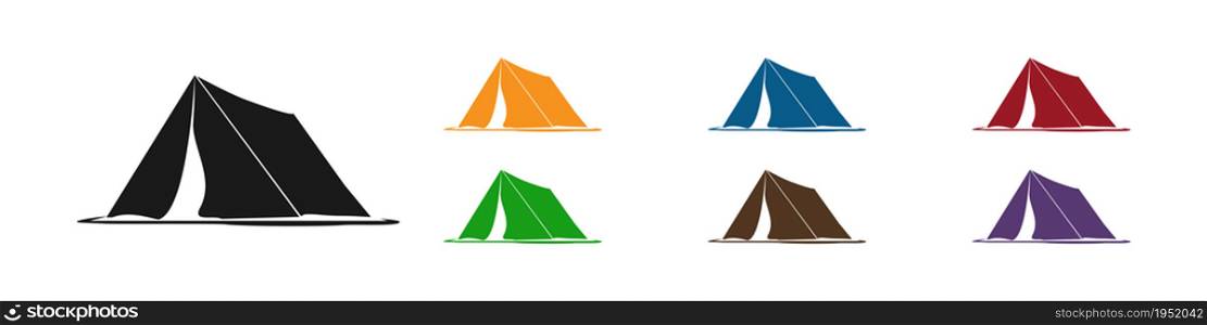Tent, icon in different colors isolated on a white background.