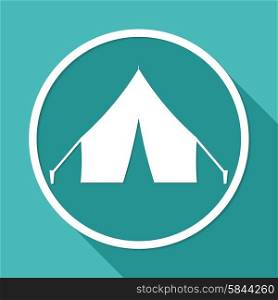 Tent icon on white circle with a long shadow