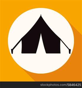 Tent icon on white circle with a long shadow