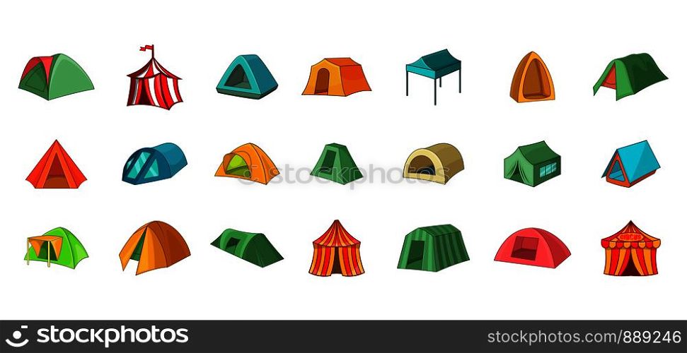 Tent icon set. Cartoon set of tent vector icons for your web design isolated on white background. Tent icon set, cartoon style