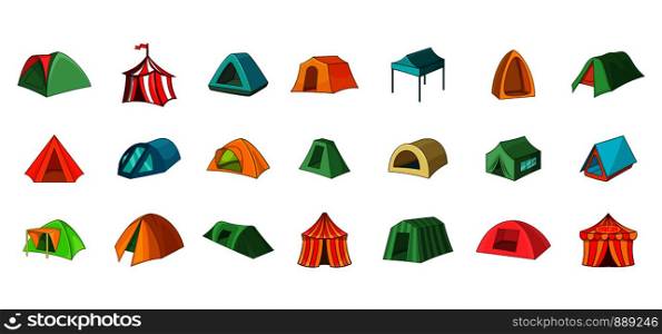 Tent icon set. Cartoon set of tent vector icons for your web design isolated on white background. Tent icon set, cartoon style