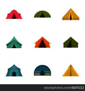 Tent icon set. Flat set of 9 tent vector icons for web isolated on white background. Tent icon set, flat style