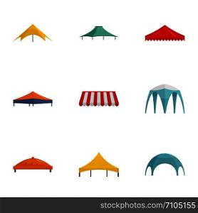 Tent icon set. Flat set of 9 tent vector icons for web design. Tent icon set, flat style