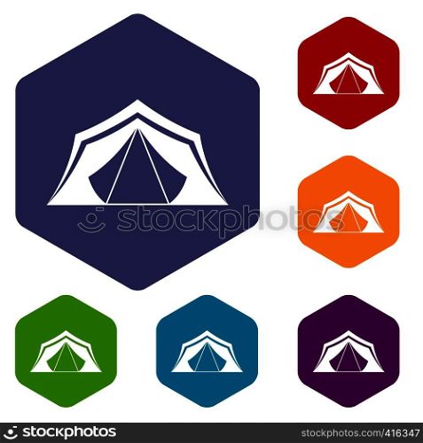 Tent icons set rhombus in different colors isolated on white background. Tent icons set
