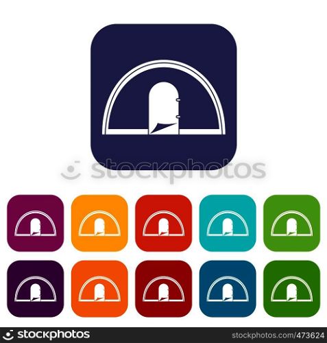 Tent icons set vector illustration in flat style In colors red, blue, green and other. Tent icons set flat