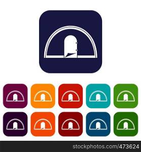 Tent icons set vector illustration in flat style In colors red, blue, green and other. Tent icons set flat