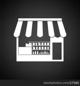 Tent shop icon. Black background with white. Vector illustration.