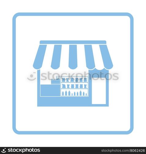 Tent shop icon. Blue frame design. Vector illustration.