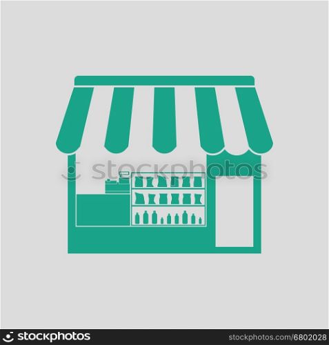 Tent shop icon. Gray background with green. Vector illustration.