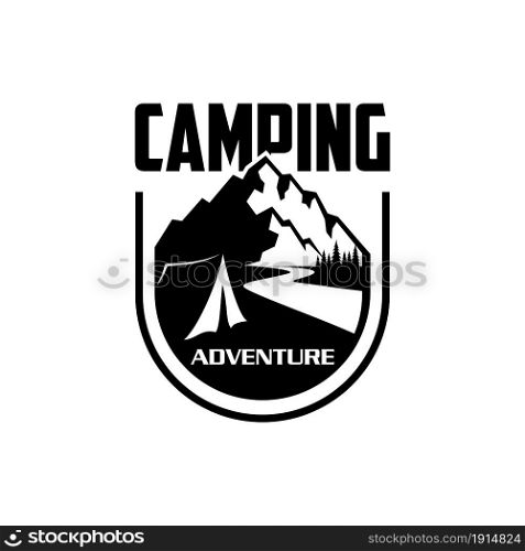 Tent with mountain at the background, Logo design related to outdoor activity