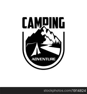 Tent with mountain at the background, Logo design related to outdoor activity