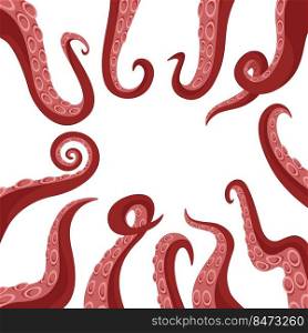 Tentacles frame. Cartoon background with curly squid arms. Vector framing illustration image delicious seafood octopus. Tentacles frame. Cartoon background with curly squid arms. Vector framing