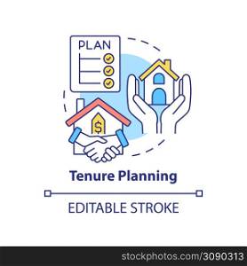 Tenure planning concept icon. Land-use planning abstract idea thin line illustration. Financial arrangement. Real estate. Isolated outline drawing. Editable stroke. Arial, Myriad Pro-Bold fonts used. Tenure planning concept icon
