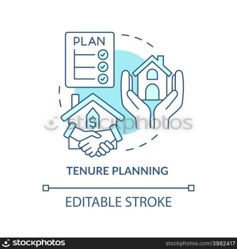 Tenure planning turquoise concept icon. Land-use planning abstract idea thin line illustration. Financial arrangement. Isolated outline drawing. Editable stroke. Arial, Myriad Pro-Bold fonts used. Tenure planning turquoise concept icon