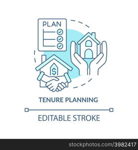 Tenure planning turquoise concept icon. Land-use planning abstract idea thin line illustration. Financial arrangement. Isolated outline drawing. Editable stroke. Arial, Myriad Pro-Bold fonts used. Tenure planning turquoise concept icon