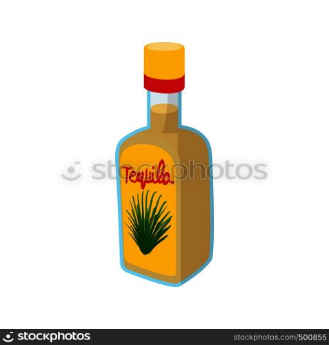 Tequila bottle icon in cartoon style on a white background. Tequila bottle icon, cartoon style