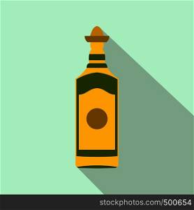 Tequila bottle icon in flat style on a light blue background . Tequila bottle icon, flat style