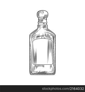 Tequila bottle isolated on white background. Traditional Mexican alcoholic drink. Vintage engraved style. Hand drawn design. Vector illustration.. Tequila bottle isolated on white background. Traditional Mexican alcohol drink.